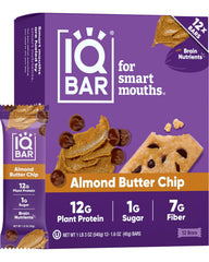 IQBAR Clean Plant Protein Bars - Almond Butter Chip - 12 Count - Keto, Vegan, High Fiber, Gluten and Dairy Free, Low Sugar Snack - Brain and Body Nutrients for Focus, Energy, Meal Replacement