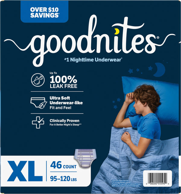 Goodnites Nighttime Bedwetting Underwear for Boys, XL (95-140+ lb.), 46 Count