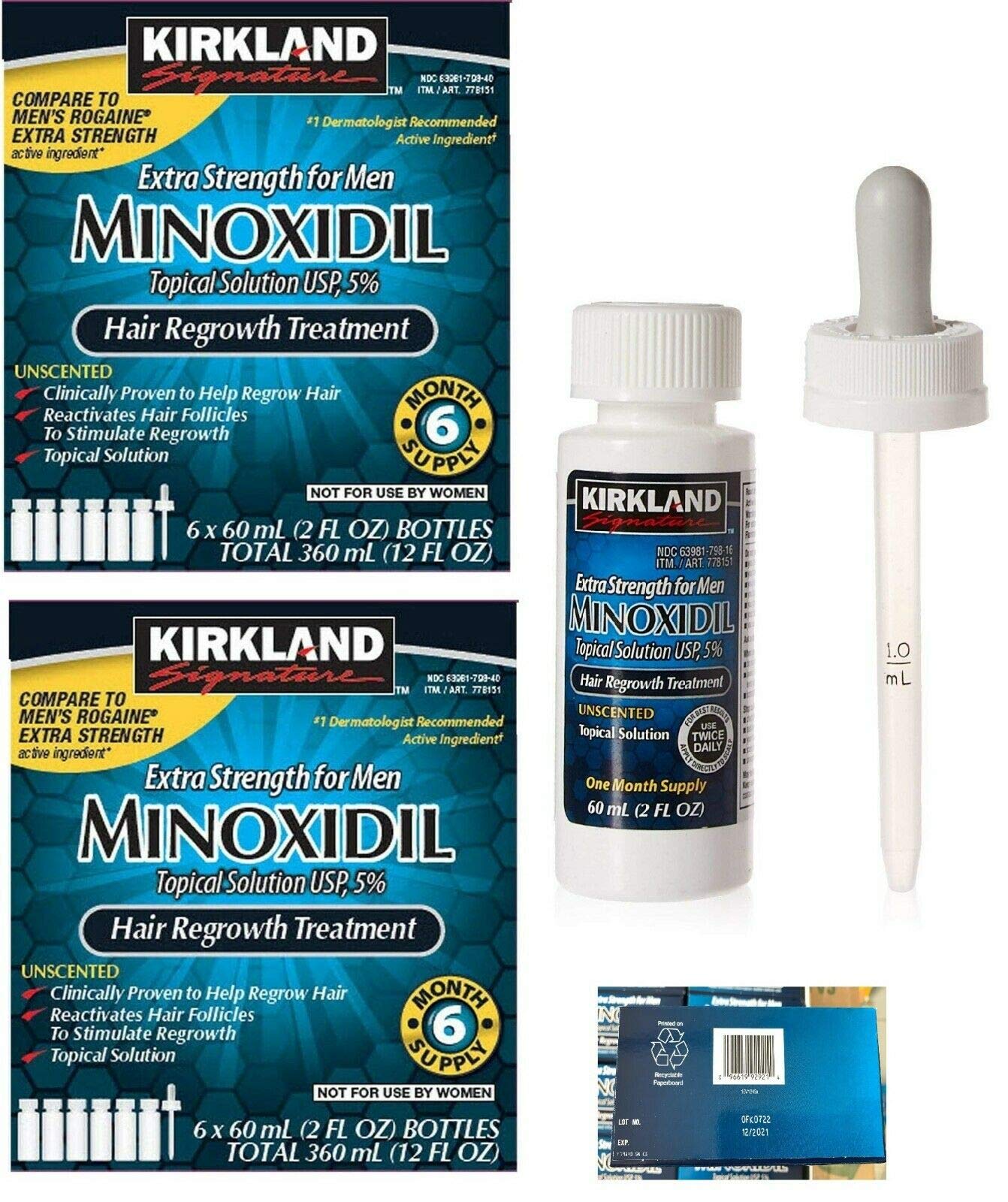 Kirkland Minoxidil 5% Extra Strength Hair Loss Regrowth Treatment Men 12mo treat