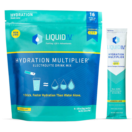 Liquid I.V. Hydration Multiplier - Lemon Lime - Hydration Powder Packets | Electrolyte Drink Mix | Easy Open Single-Serving | Non-GMO | 16 Sticks