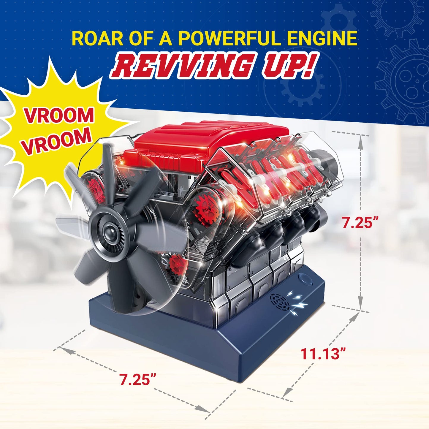 Playz V8 Combustion Engine Model Kit That Runs - Build Your Own STEM Mini V8 Model Engine Kit for Adults & Kids Age 12+, Visible V8 Mini Engine Kit That Works for Adult w/ 270 STEM Parts