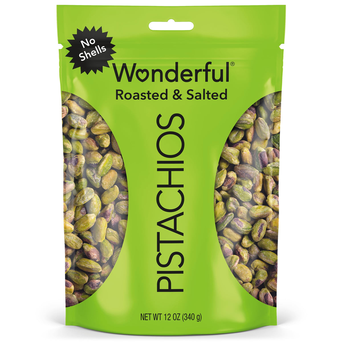 Wonderful Pistachios No Shells, Roasted & Salted Nuts, 12 Ounce Resealable Bag, Protein Snacks, Gluten Free, Healthy Snack