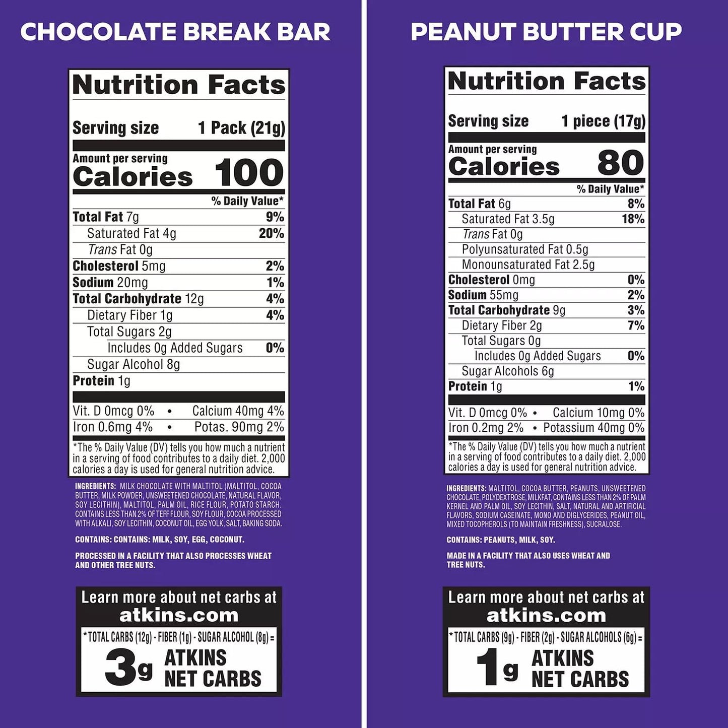 Atkins Endulge Peanut Butter Cup Chocolate Break Bar Variety Pack (30 Count)