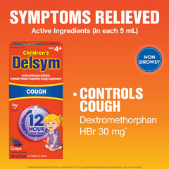 Delsym Children's 12 Hour Cough Relief Liquid - Day or Night Cough Syrup and Kids Cough Medicine, Grape, 5 Oz