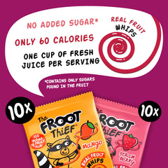 The FROOT Thief Real Fruit Snack Whips BIG Variety Pack, Nut Free, Individual Bags for Kids School Lunches, 10xStrawberry, 10xMango