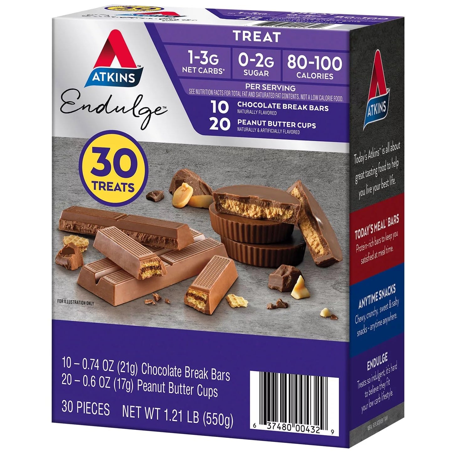 Atkins Endulge Peanut Butter Cup Chocolate Break Bar Variety Pack (30 Count)