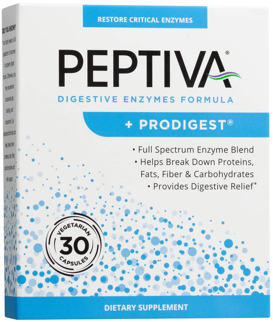 Peptiva Digestive Enzyme Supplement + ProDigest - Helps with Bloating, Gas, Constipation - 30 Count