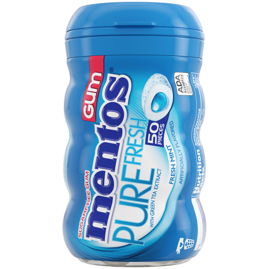 Mentos Pure Fresh Sugar-Free Chewing Gum with Xylitol, Fresh Mint, 50 Piece Per Bottle