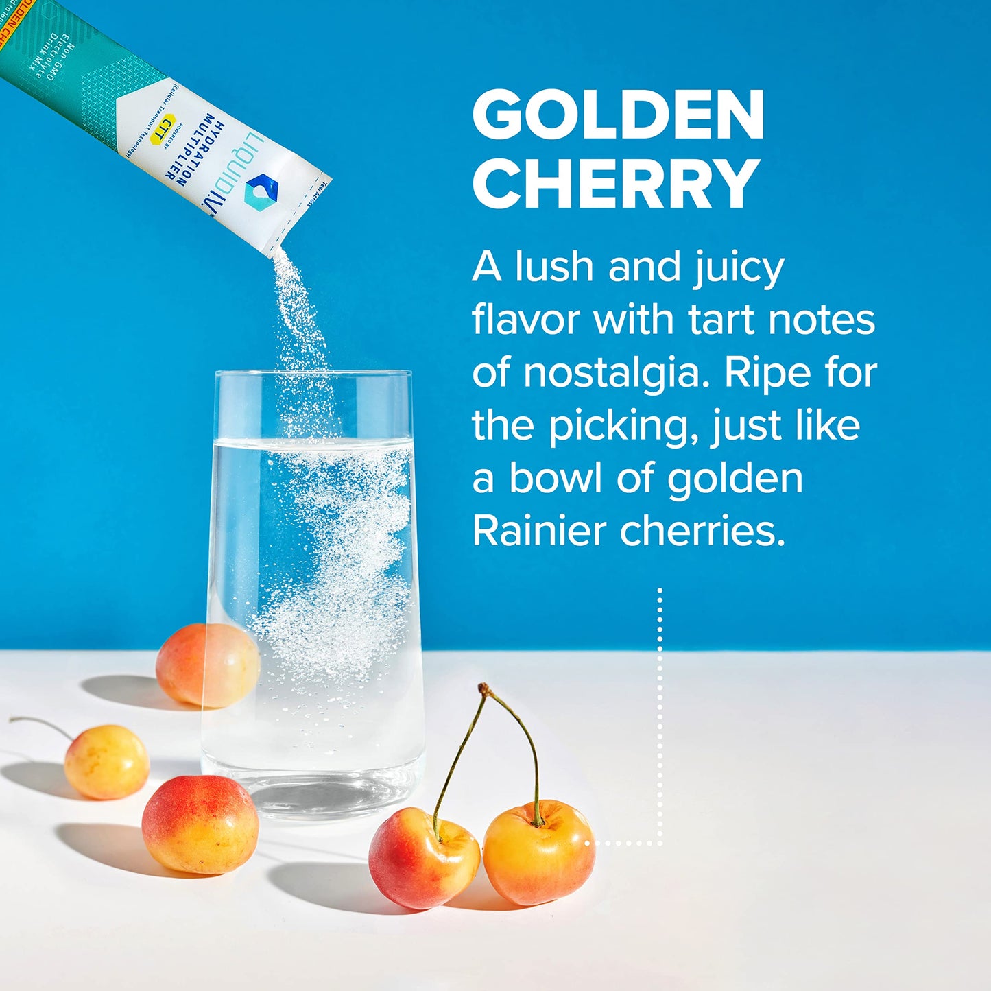 Liquid I.V. Hydration Multiplier - Golden Cherry - Hydration Powder Packets | Electrolyte Drink Mix | Easy Open Single-Serving Stick | Non-GMO | 16 Sticks
