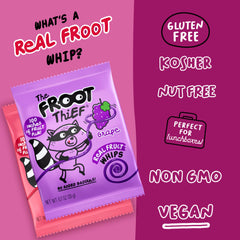 The FROOT Thief Real Fruit Snack Whips BIG Variety Pack, Nut Free, Individual Bags for Kids School Lunches, 10xStrawberry, 10xGrape