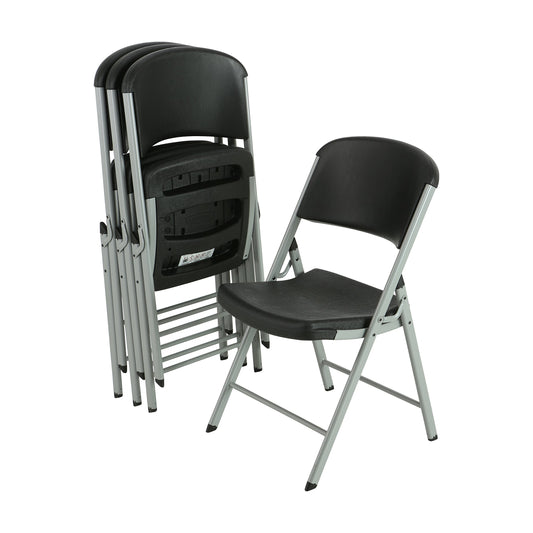 LIFETIME 80407 Commercial Grade Folding Chairs, 4 Pack, Black/Silver