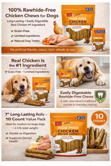Rewardables Chicken Dog Chews, Rawhide-Free Dental Treats, 10pk 7" 2.4lb