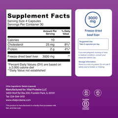 Vital Proteins Grass Fed Beef Liver Capsules, Desiccated Liver Supplement, 750mg Liver Pills, 120 Count