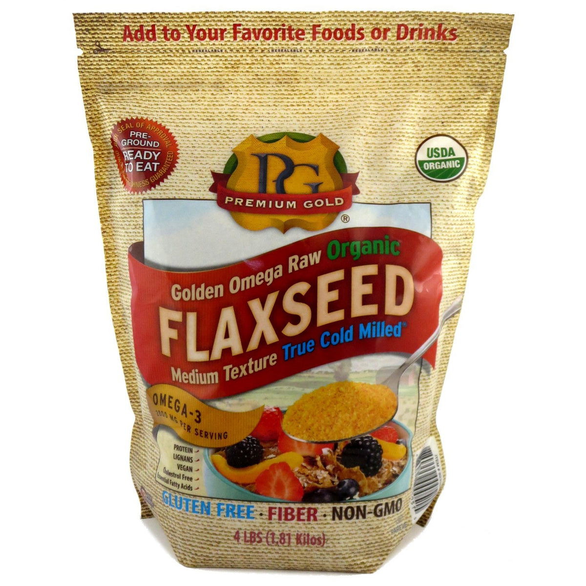 Premium Gold Organic Ground Flax Seed | High Fiber Food | Omega 3 | 4 pounds