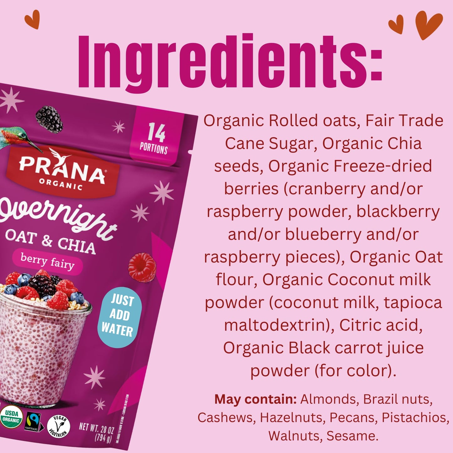 Prana Overnight Chia with Oats Berry Fairy | Rich in Fiber & Protein, Vegan, Non-GMO | Ready to Eat Breakfast - 28 oz Bags - 2 Pack