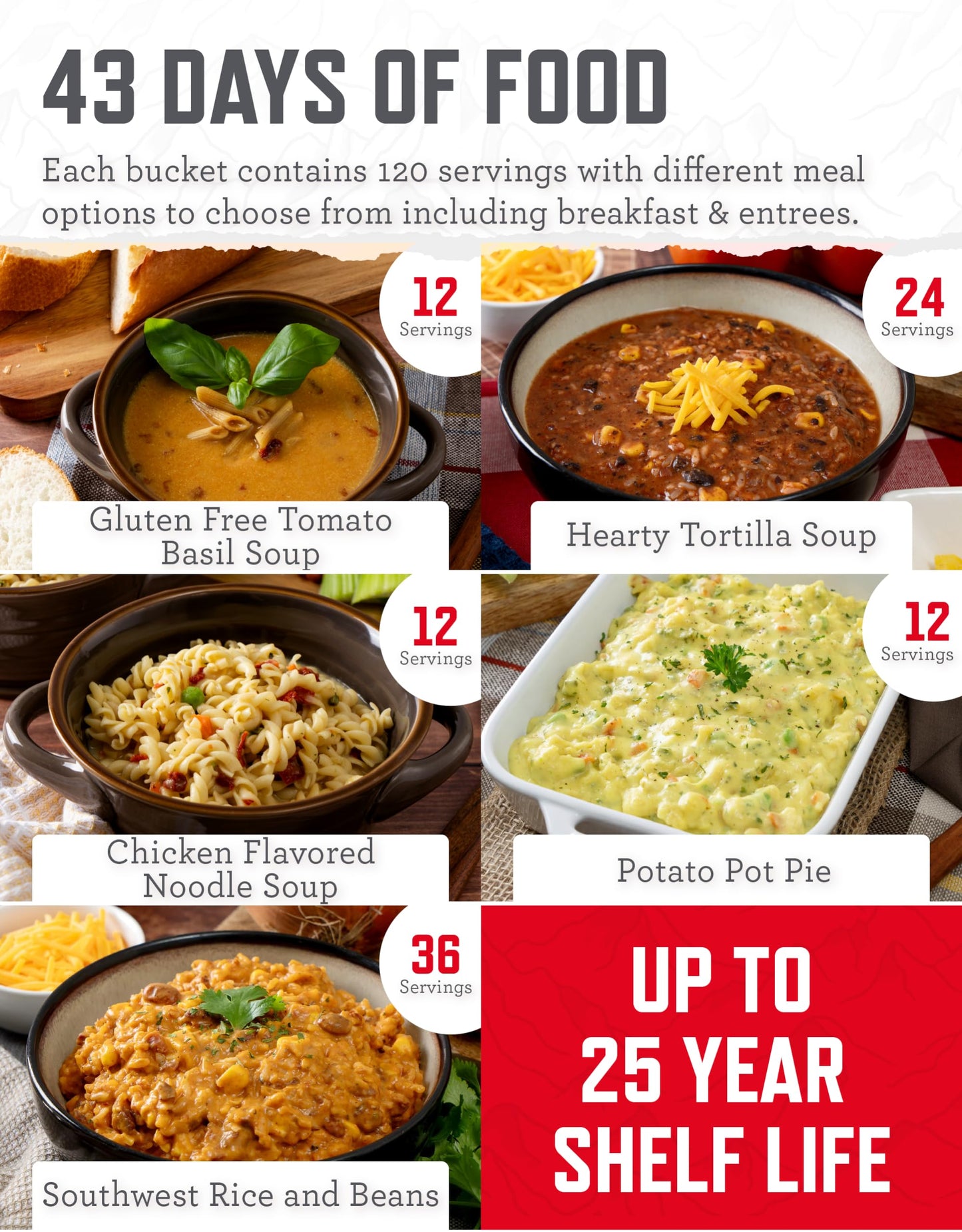 READYWISE- Emergency Food Supply, 360 Servings, 3 Buckets, MRE, Freeze Dried Food, Survival, Hiking, Adventure, Camping Essentials, 25-Year Shelf Life