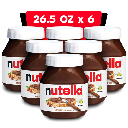 Nutella Hazelnut Spread with Cocoa for Breakfast, 26.5 oz Jar, Bulk 6 Pack