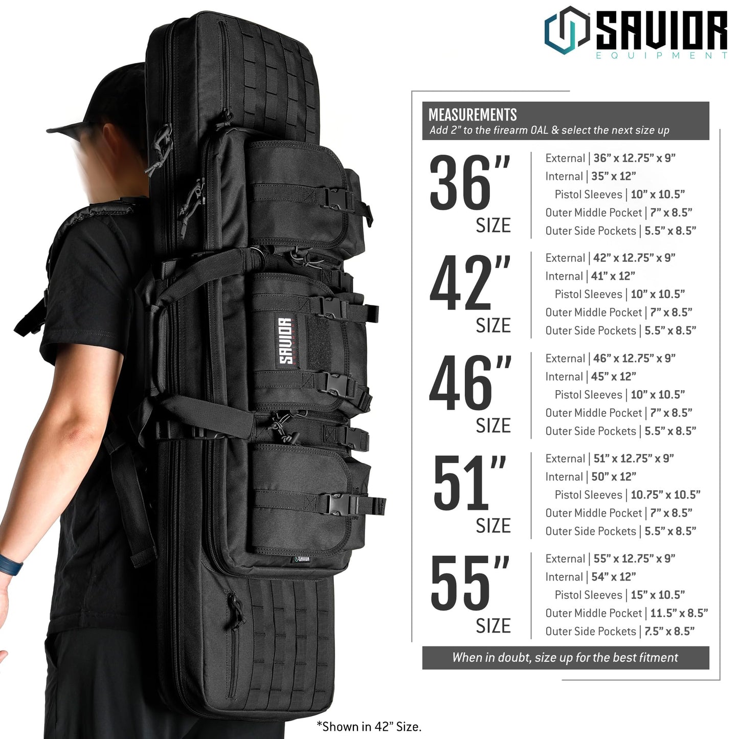 Savior Equipment American Classic Tactical Double Long Gun Bag Pistol Transportation Case w/Backpack Strap, 42 Inch Obsidian Black