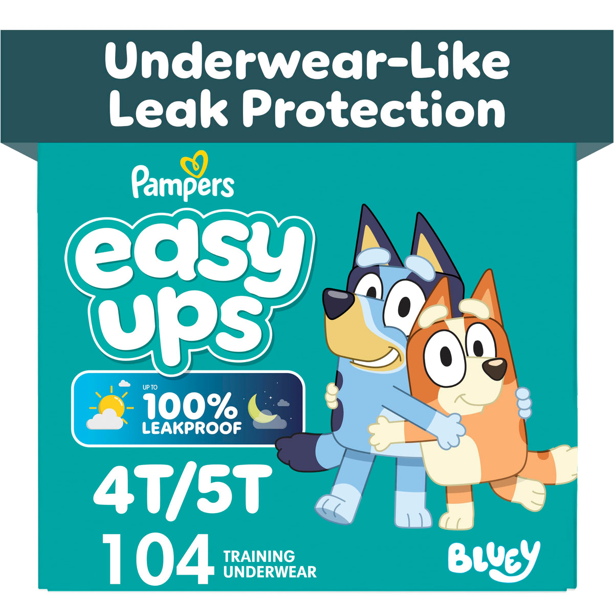 Easy Ups Girls & Boys Potty Training Pants, Size 6 (4T-5T), 104 Count, Bluey Absorbent Pull Up Training Underwear, Up to 100% Leakproof Day and Night, Hypoallergenic