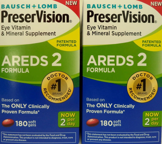 PreserVision AREDS 2 Eye Vitamin & Mineral Supplement with Lutein and Zeaxanthin, Soft Gels, 2Pack (180ct each)
