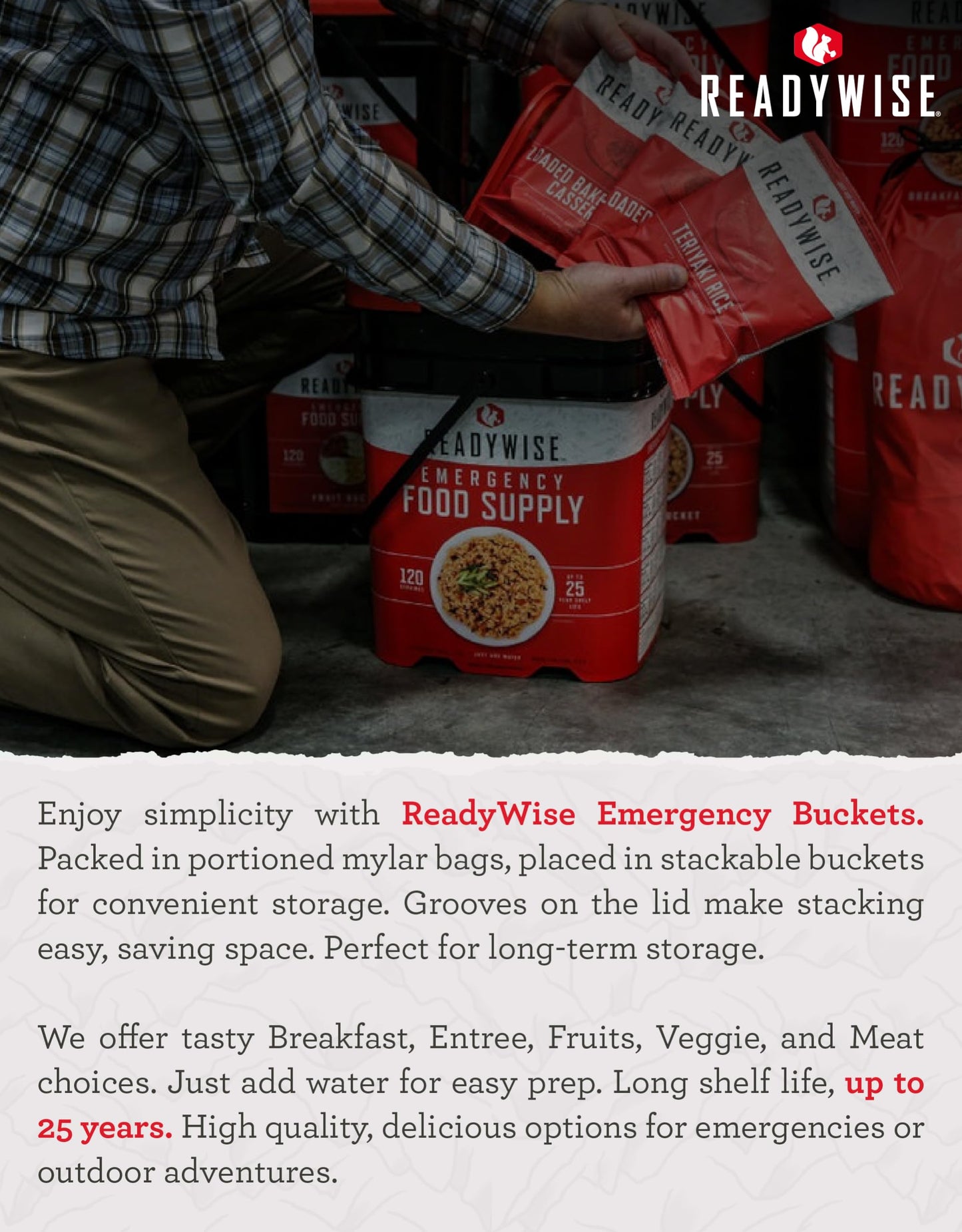READYWISE- Emergency Food Supply, 360 Servings, 3 Buckets, MRE, Freeze Dried Food, Survival, Hiking, Adventure, Camping Essentials, 25-Year Shelf Life