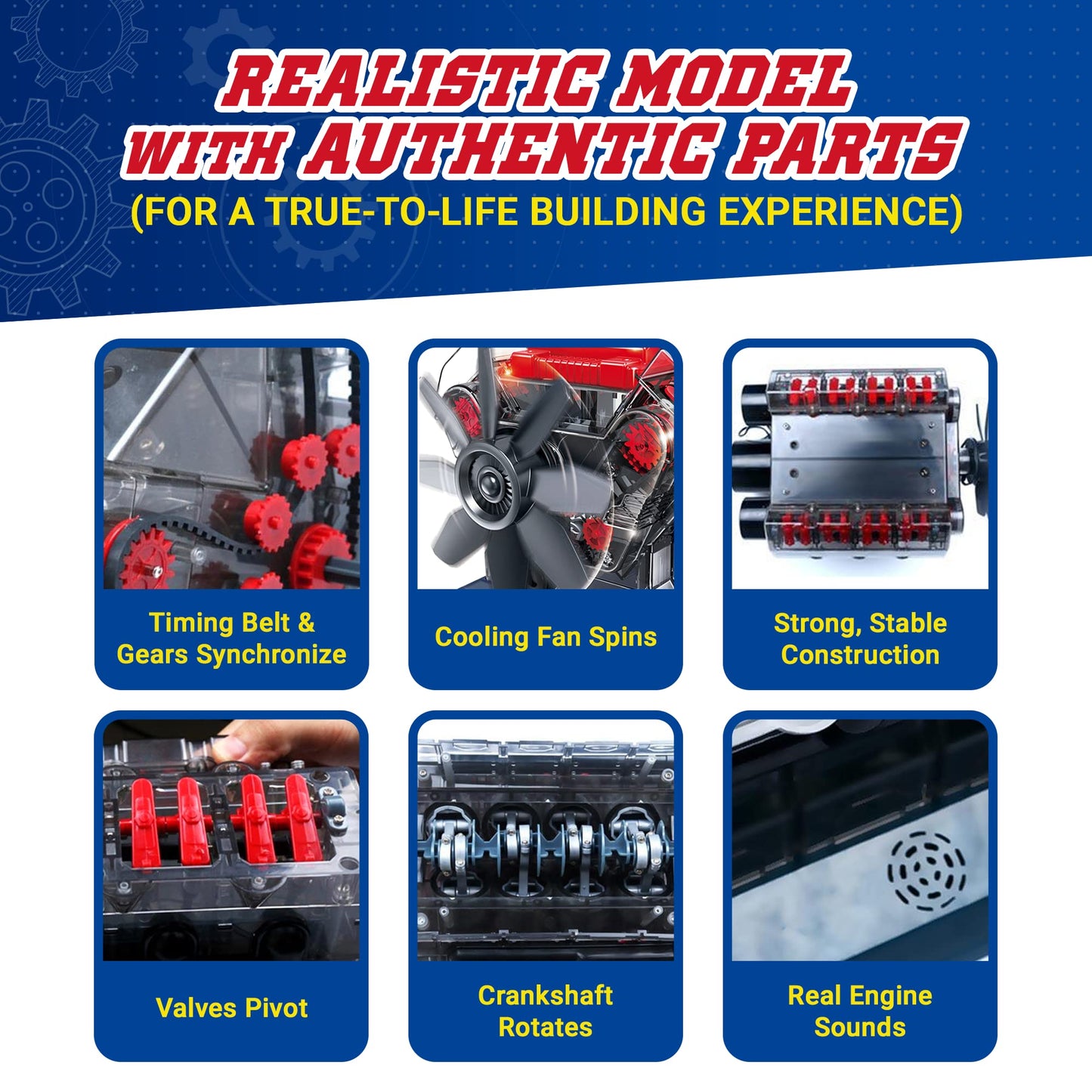 Playz V8 Combustion Engine Model Kit That Runs - Build Your Own STEM Mini V8 Model Engine Kit for Adults & Kids Age 12+, Visible V8 Mini Engine Kit That Works for Adult w/ 270 STEM Parts