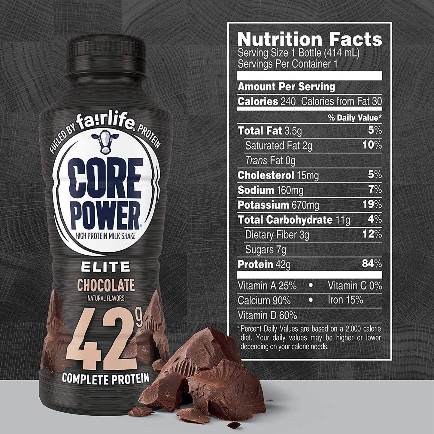 Core Power by fairlife Elite High Protein (42g) Milk Shake, 14 fl oz bottles, (Pack of 12) (Chocolate)