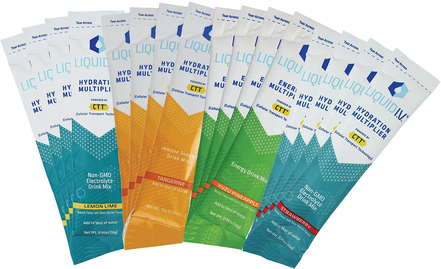 Liquid IV Hydration Multiplier | Strawberry, Lemon Lime, Tangerine, Tangerine, Yuzu Pineapple Liquid IV Variety Pack | Electrolyte Drink Mix | 16 Single Serve Packets | Niro Assortment