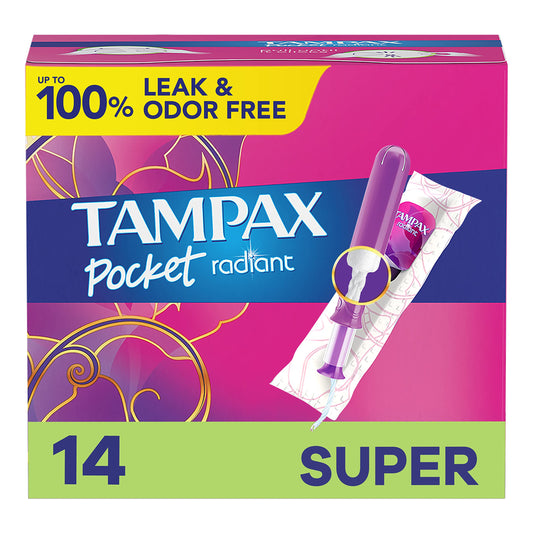 Tampax Radiant Tampons, Super Absorbency, with Leakguard Braid, Unscented, 14 Ct