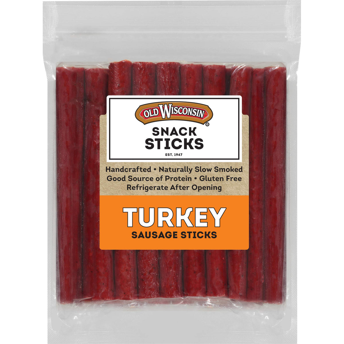 Old Wisconsin Turkey Sausage Snack Sticks, Naturally Smoked, Ready to Eat, High Protein, Low Carb, Keto, Gluten Free, 28 Ounce Resealable Package
