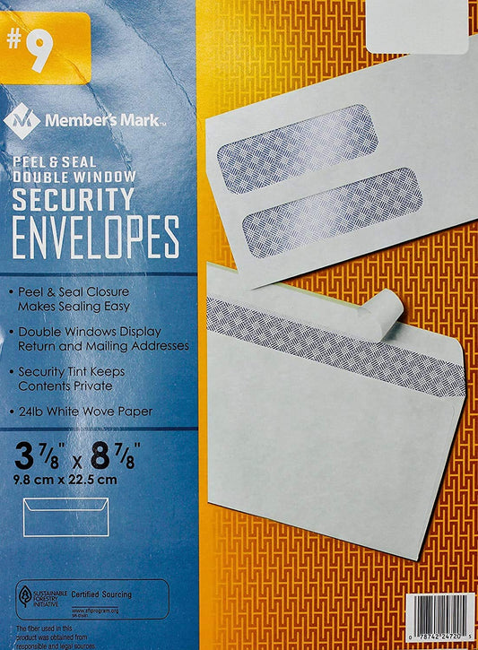 Member's Mark #9 Peel & Seal Double Window Security Envelopes, 500 Count