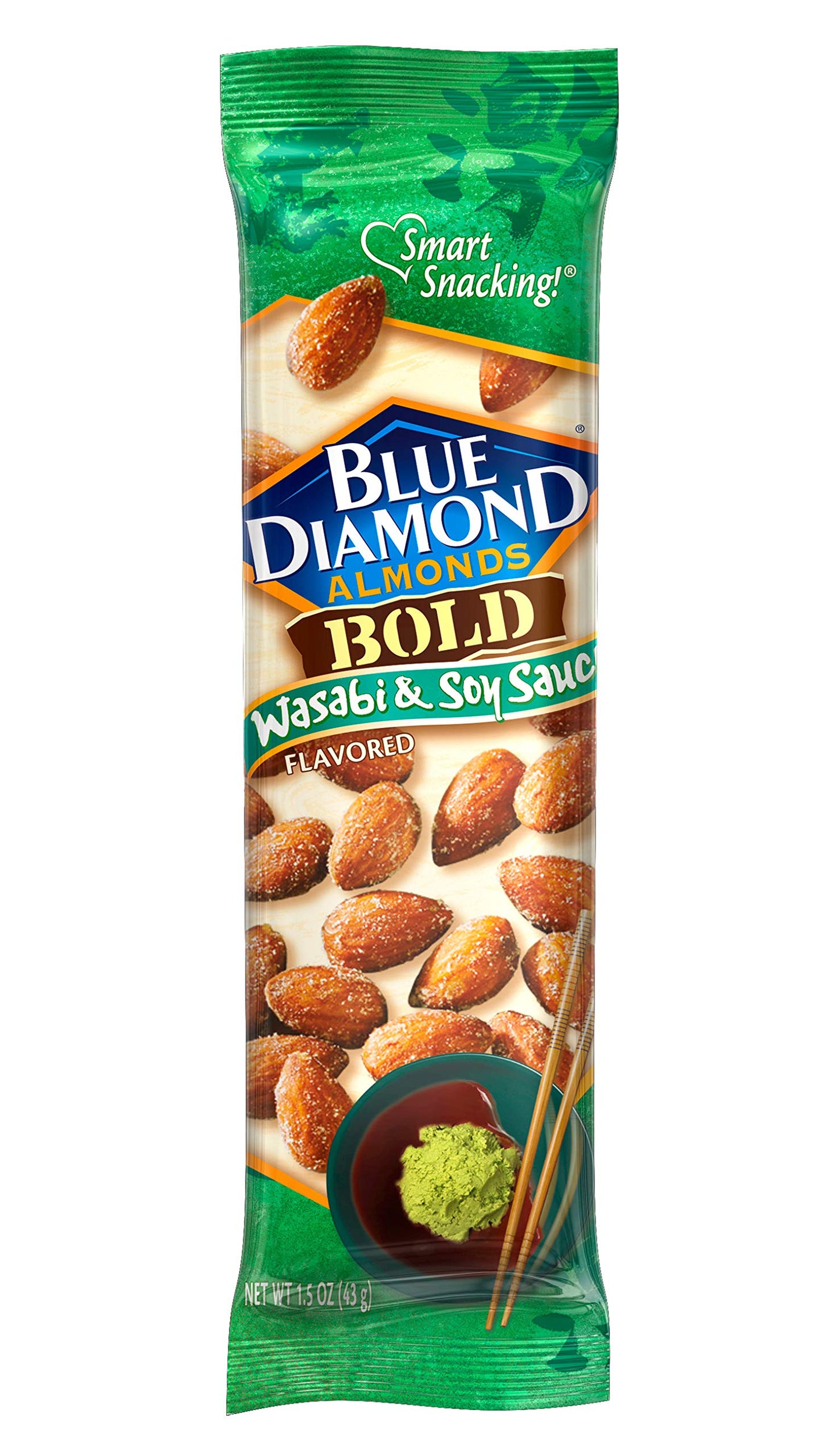 Blue Diamond Almonds Wasabi & Soy Flavored Snack Nuts, Single Serve Bags (1.5 oz, Pack of 12)