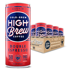 High Brew Coffee | Lightly Sweetened Cold Brew Iced Coffee with Pure Cane Sugar – 140 mg Natural Caffeine, Patiently Brewed, Never Heated. Low-Acid, Low Sugar, Ready-to-Drink | 8 oz Can (Double Espresso)