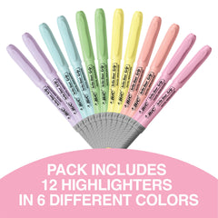 BIC Brite Liner Grip Pastel Highlighter Set, Chisel Tip, 12-Count