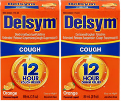 Delsym 12 Hour Cough Relief Liquid- Day Or Night, Orange Flavor Cough Medicine With Dextromethorphan Helps Quiet Cough By Suppressing Cough Reflex, 3 oz. (Pack of 2)