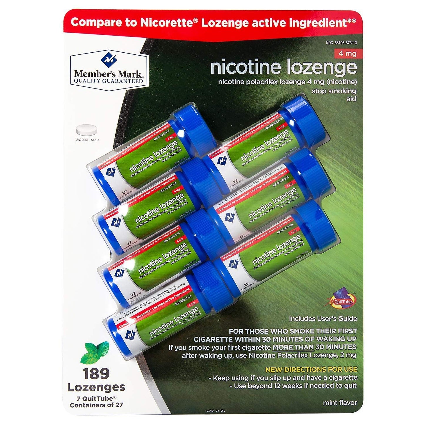 Member's Mark Nicotine Lozenge 4mg 189 ct Mint / Previously Simply Right