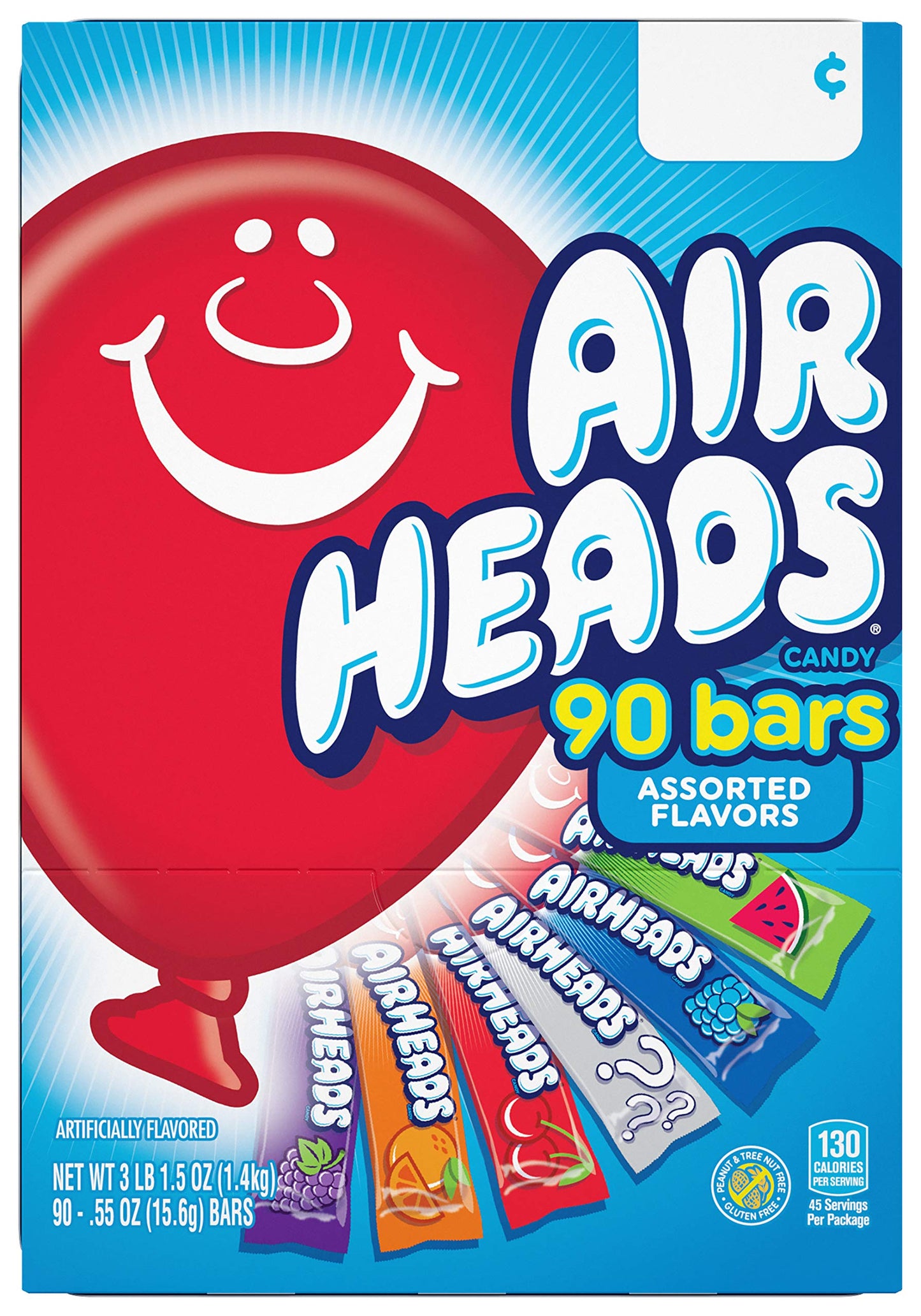 Airheads Candy Bars, Variety Bulk Box, Chewy Full Size Fruit Taffy, Back to School, Halloween, Non Melting, Concessions, Parties, 90 Individually Wrapped Full Size Bars (Packaging May Vary)