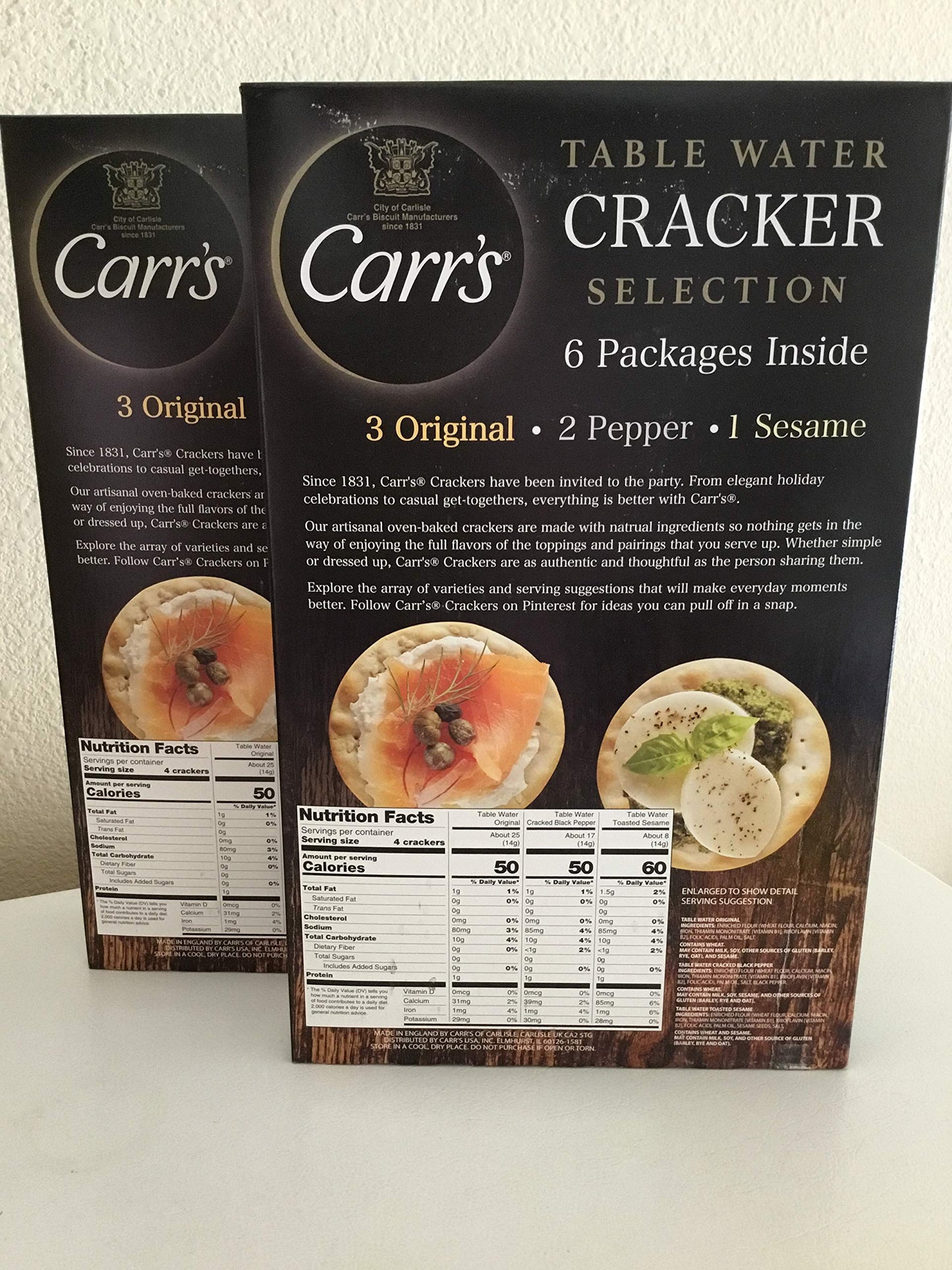 Carr�s Table Water Cracker Selection 12Packs(6 Original;4Pepper;2Sesame) Pack of 2 bxs)