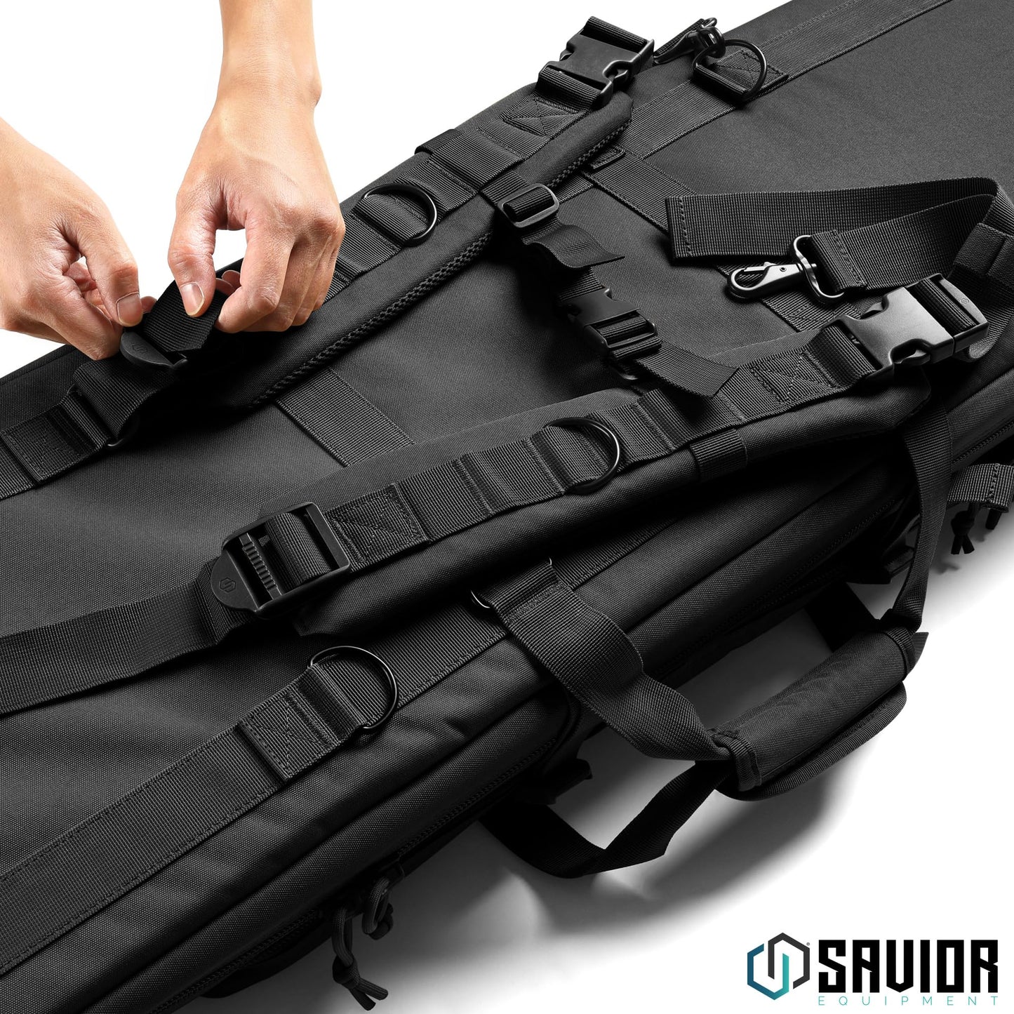 Savior Equipment American Classic Tactical Double Long Gun Bag Pistol Transportation Case w/Backpack Strap, 42 Inch Obsidian Black