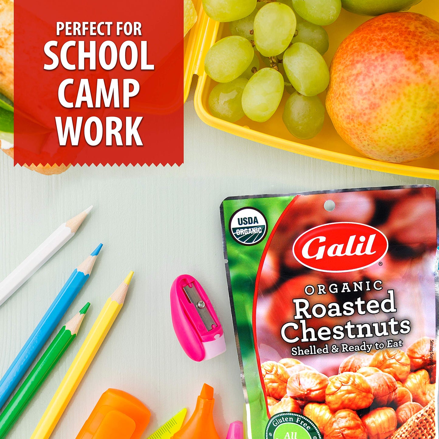 Galil Organic Roasted Chestnuts - 3.5 Oz Bags (Pack Of 6) - Shelled - Ready To Eat Snack, Gluten Free, All Natural, No Preservatives - Great for Snacking, Baking & Cooking - 100% Vegan