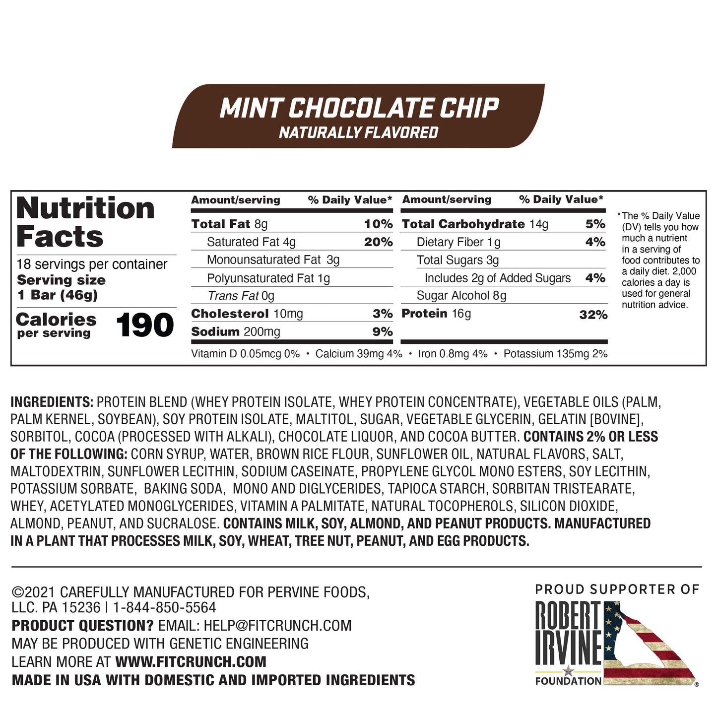 FITCRUNCH Snack Size Protein Bars, Designed by Robert Irvine, 6-Layer Baked Bar, 3g of Sugar & Soft Cake Core (18 Bars, Mint Chocolate Chip)
