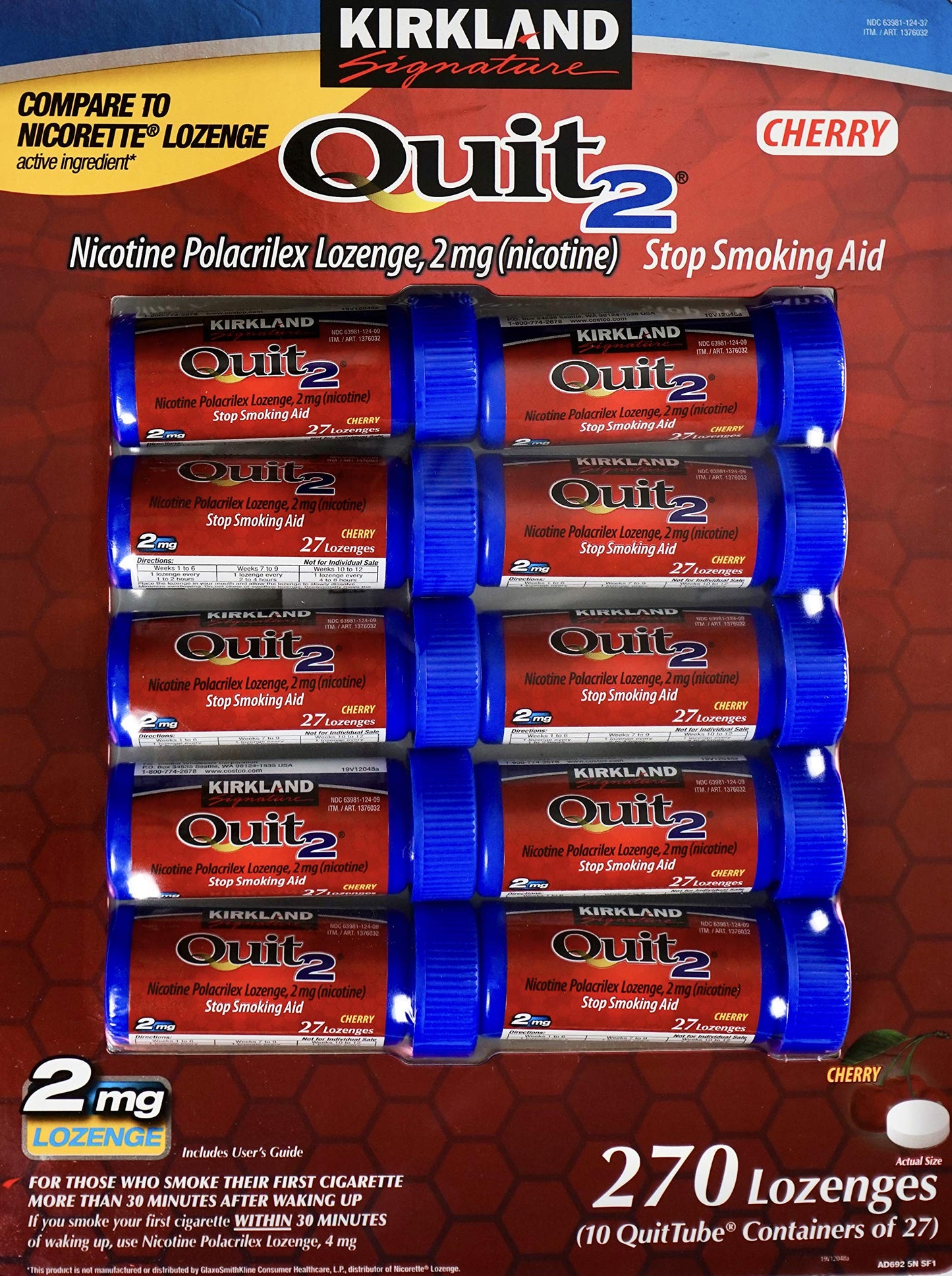 Kirkland Signature Quit 2 Nicotine Polacrilex Lozenges, Cherry Flavor, 270 Count