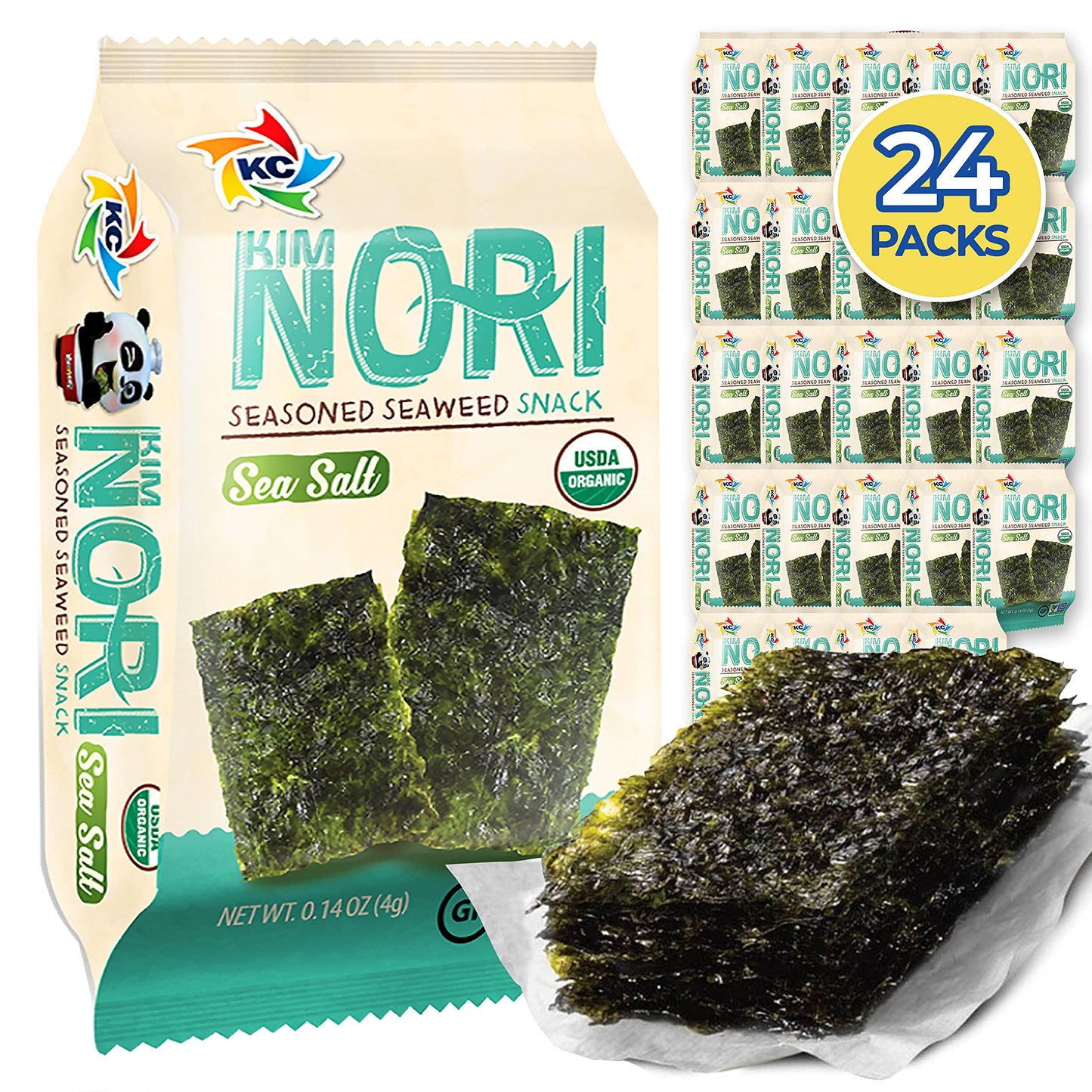 KIMNORI Seasoned Seaweed Snacks Sheets � Organic Sea Salt Flavor 24 Individual Packs Roasted Crispy Premium 100% Natural Laver Kim Nori 4g 0.14 Ounce ? ?? ?? ??
