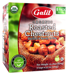 Galil Organic Roasted Chestnuts - 3.5 Oz Bags (Pack Of 6) - Shelled - Ready To Eat Snack, Gluten Free, All Natural, No Preservatives - Great for Snacking, Baking & Cooking - 100% Vegan