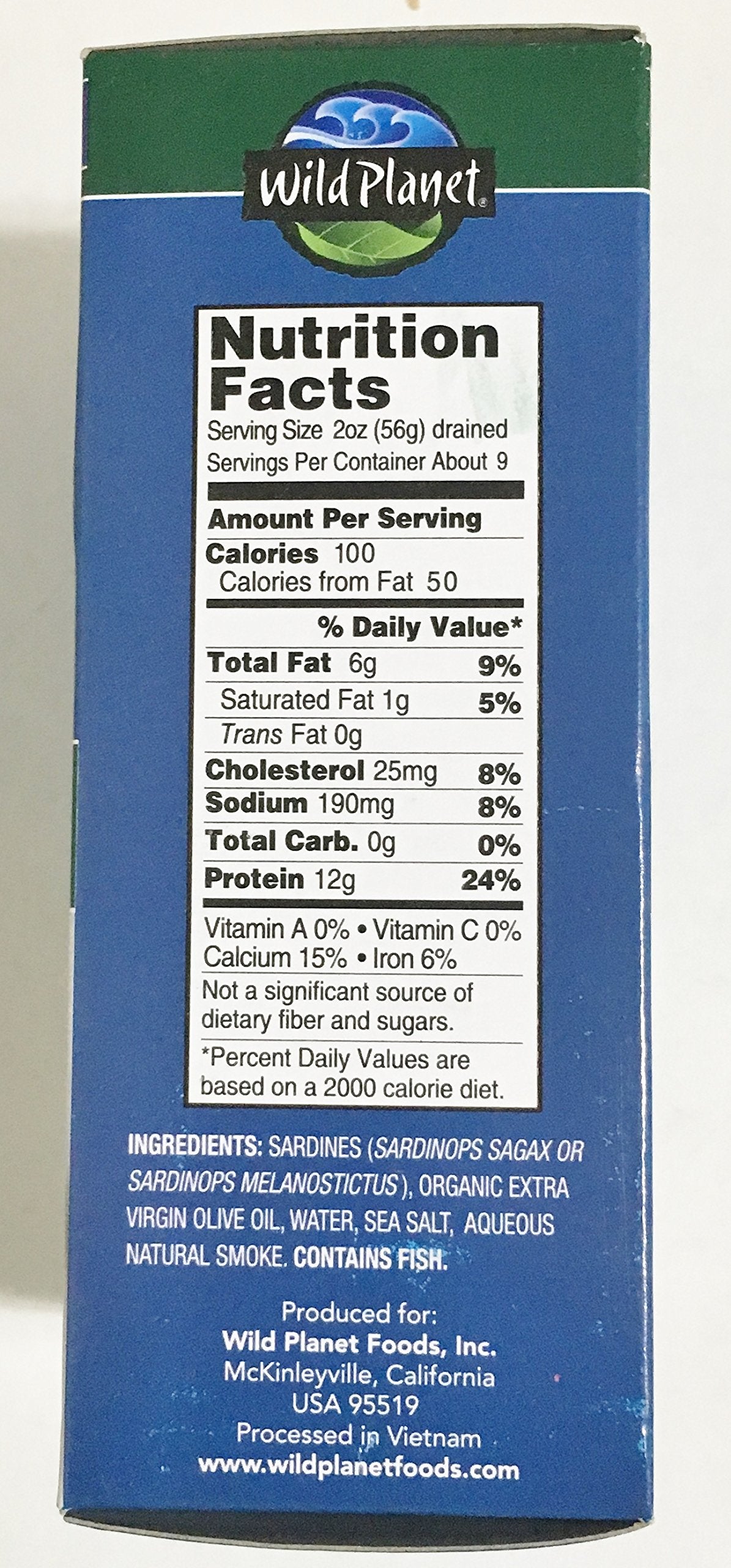Wild Planet Wild Pacific Sardines in Extra Virgin Olive Oil 4.375 Ozs. Packed of 6