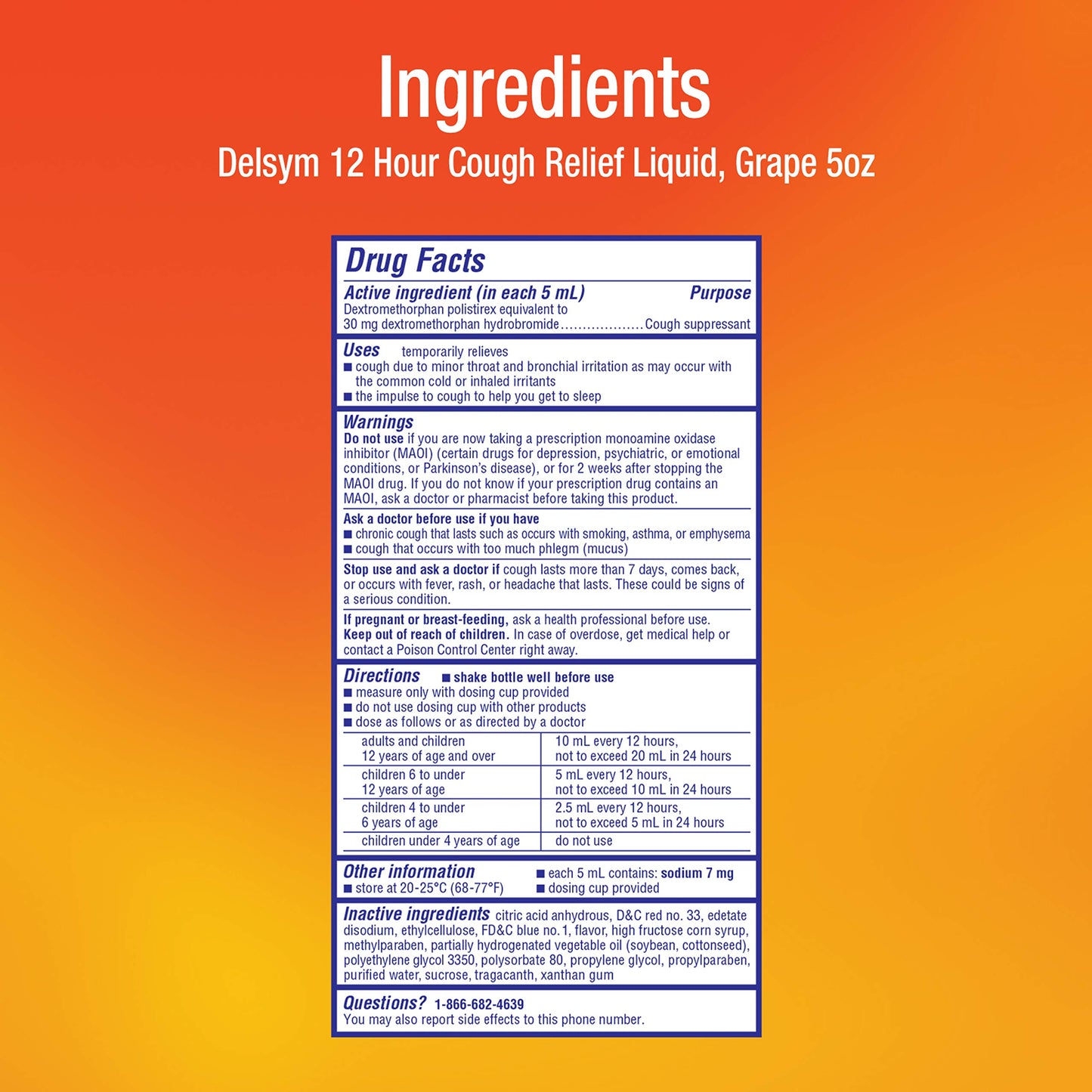 Delsym Adult Cough Suppressant Liquid, Grape Flavor, 5 Ounce