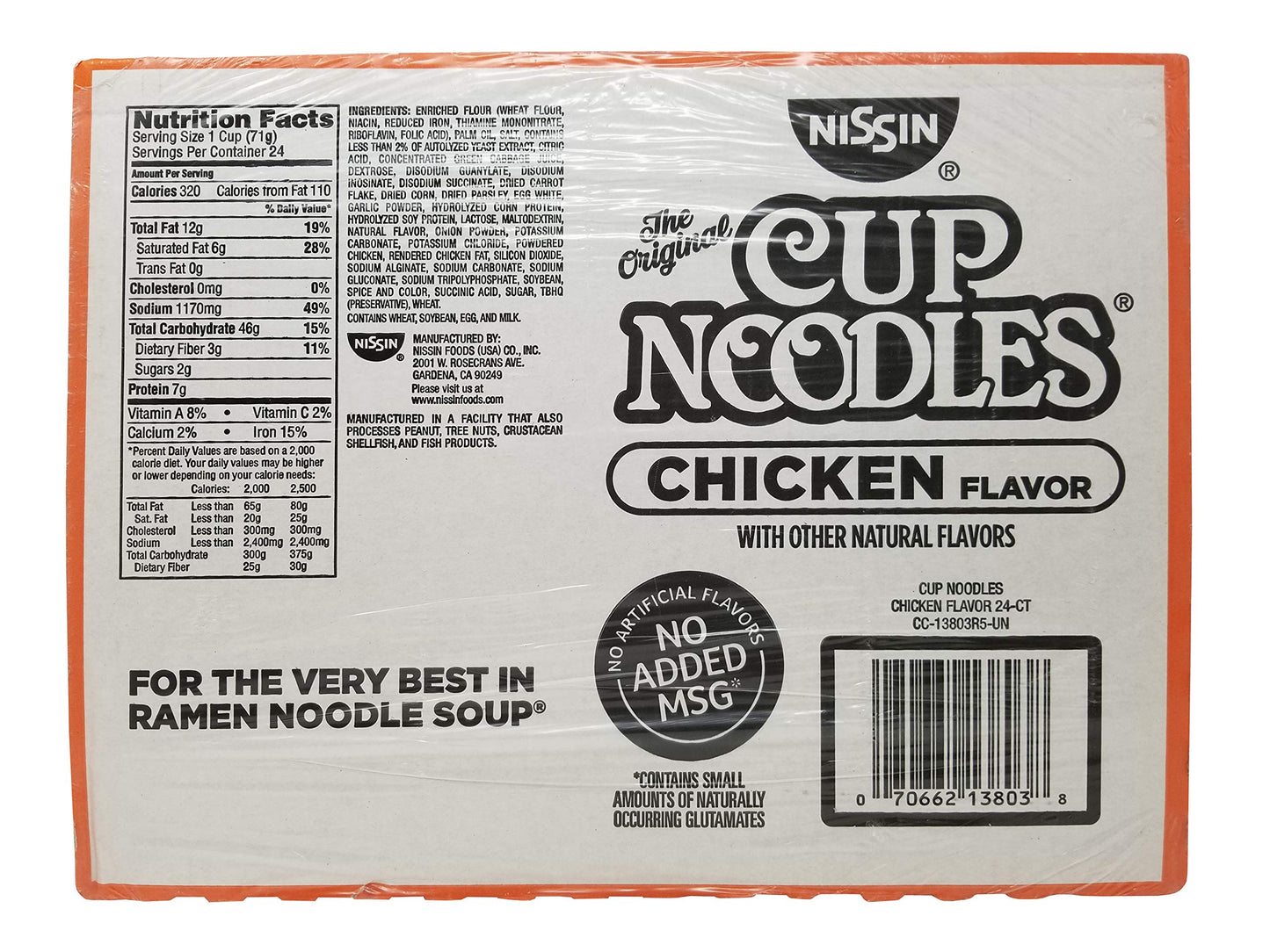 Nissin 827961 Cup Noodles, Chicken, 2.5 oz Cup, 24 per Carton
