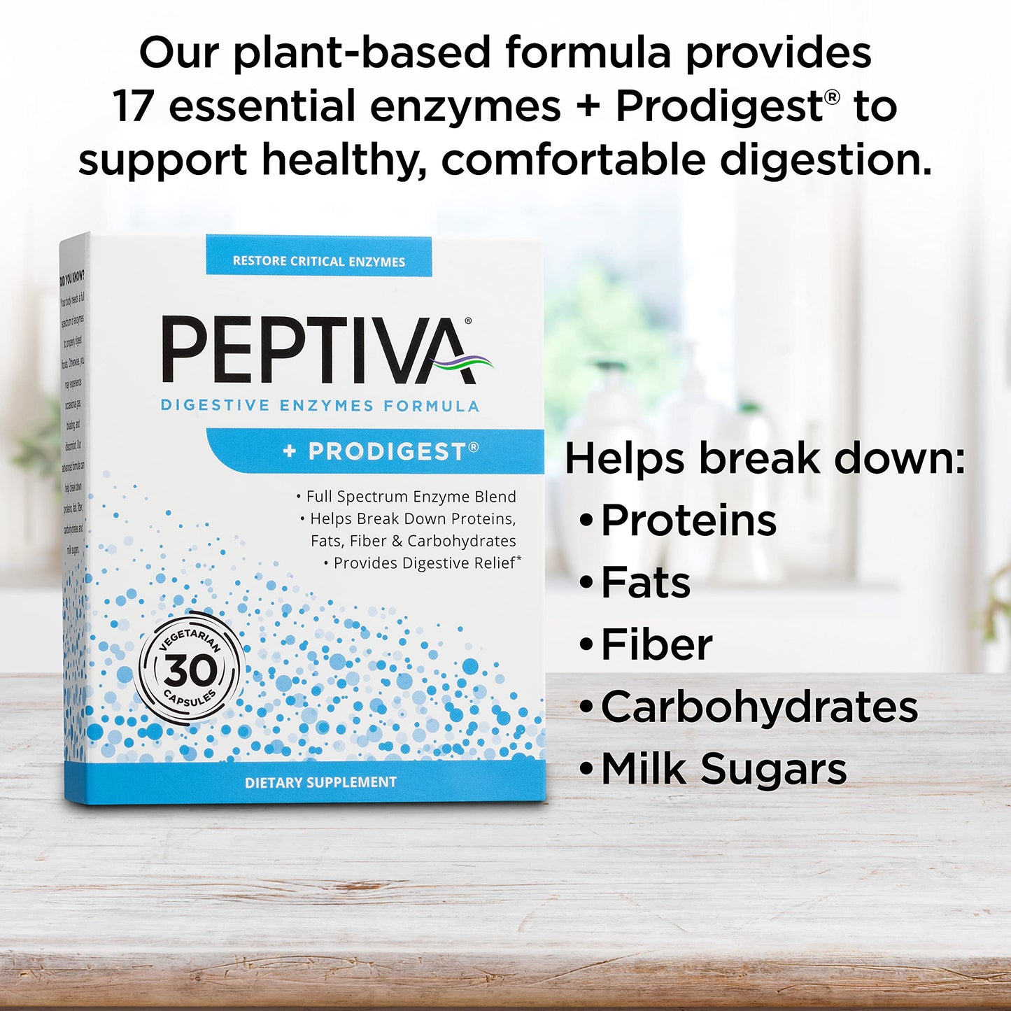 Peptiva Digestive Enzyme Supplement + ProDigest - Helps with Bloating, Gas, Constipation - 30 Count