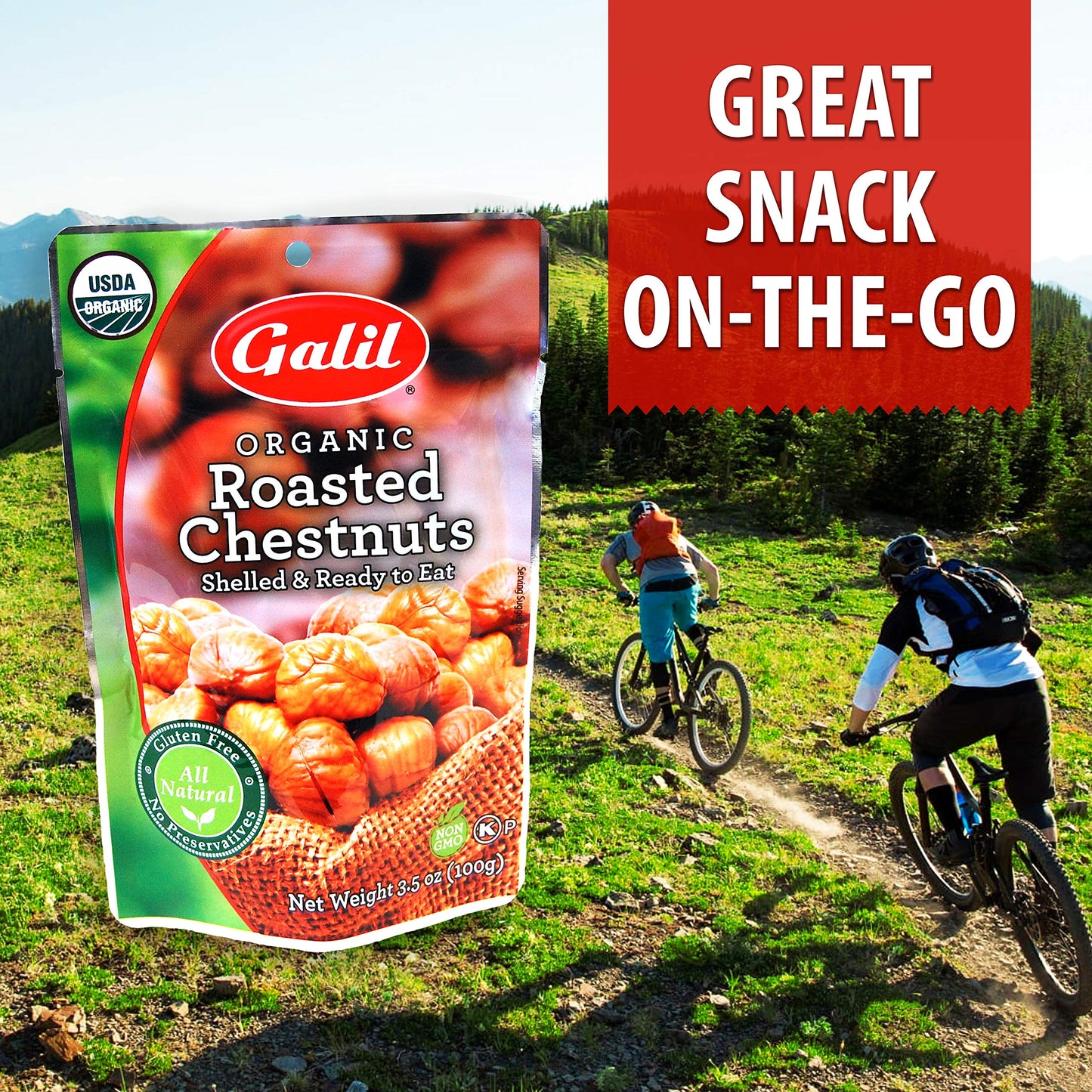 Galil Organic Roasted Chestnuts - 3.5 Oz Bags (Pack Of 6) - Shelled - Ready To Eat Snack, Gluten Free, All Natural, No Preservatives - Great for Snacking, Baking & Cooking - 100% Vegan