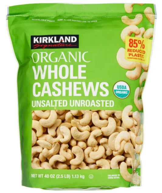 Kirkland Signatures Organic Whole Cashews Unsalted Unroasted, (Family Bundle)